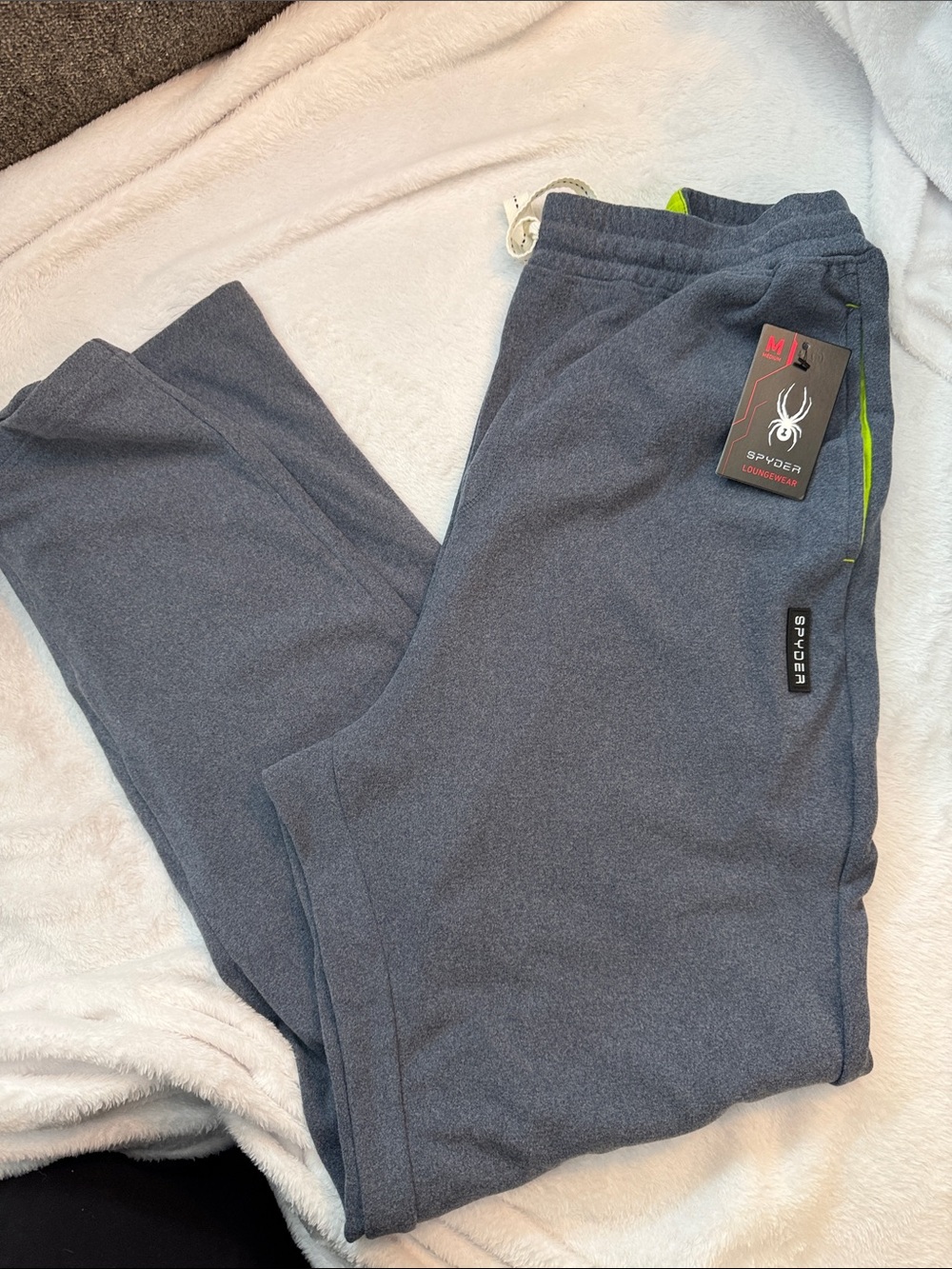 Spyder Men’s Charcoal Gray Fleece Joggers with Lime Accent 2221